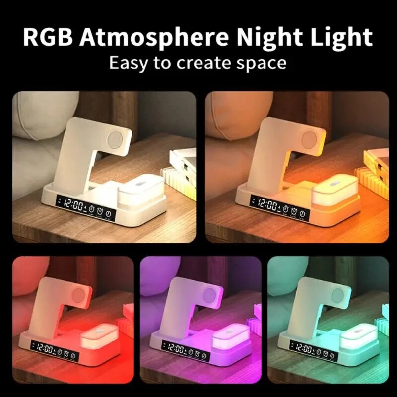 30W 3 u 1 bežični punjač Postolje Budilica Noćno svjetlo Stanica za brzo punjenje Dock za iPhone Samsung Galaxy Watch IWatch