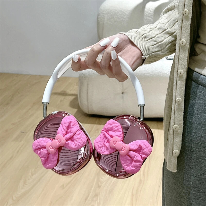 Ins Cute Pink 3D Bow torbica za slušalice za Apple Airpods Max 2, galvanizirane slušalice, zaštitna torbica otporna na udarce za Airpods Max