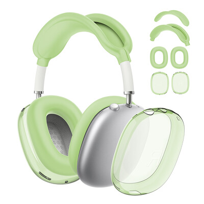 4 u 1 Silikon + TPU prozirna navlaka, jastučići za uši, jastučići za uši, jastučići za uši, navlaka za glavu, jastučić za uši/štitnik za slušalice za AirPods Max