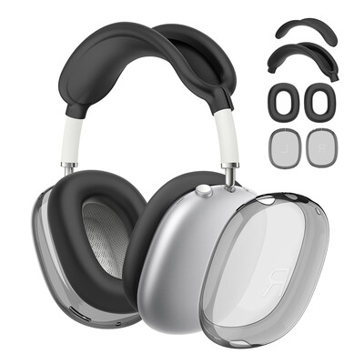 4 u 1 Silikon + TPU prozirna navlaka, jastučići za uši, jastučići za uši, jastučići za uši, navlaka za glavu, jastučić za uši/štitnik za slušalice za AirPods Max