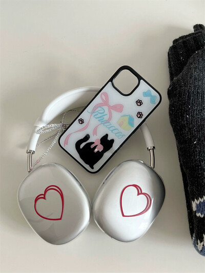 Cute Love Heart Sketch védőburkolat Airpods Max fülhallgató tok átlátszó puha szilikon Apple Airpods Max fejhallgatóhoz