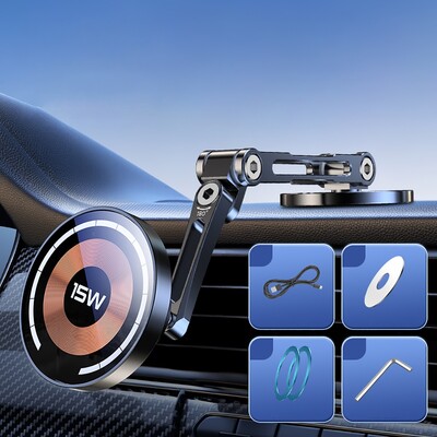 Magnetski stalak za telefon, auto, bežični punjač, 180 rotacija, 15 W, brzo punjenje za Magsafe za iPhone 15 14 13 12 11 Pro Max
