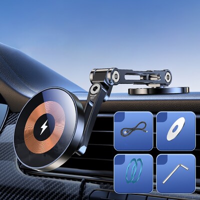 Magnetski stalak za telefon, auto, bežični punjač, 180 rotacija, 15 W, brzo punjenje za Magsafe za iPhone 15 14 13 12 11 Pro Max