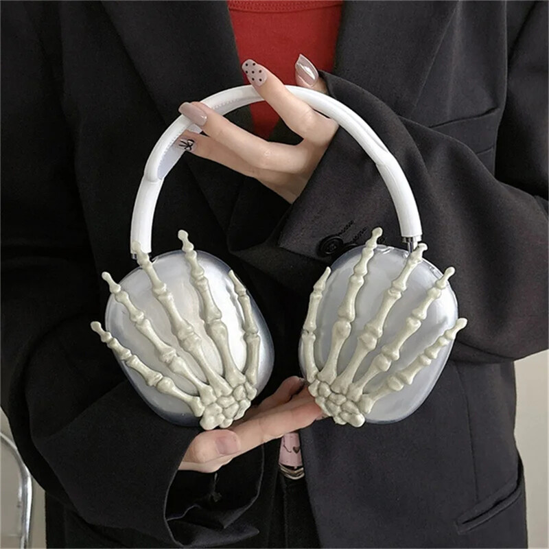 Slatki 3D smiješni kostur, poklon za noć vještica, zaštitna torbica za Apple Airpods Max, torbica za slušalice, prozirna školjka, dodaci za slušalice