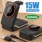 3 в 1 безжична зарядна станция за зарядно устройство Apple MagSafe, сгъваемо магнитно зарядно устройство за пътуване за iPhone Apple Watch AirPods Pro