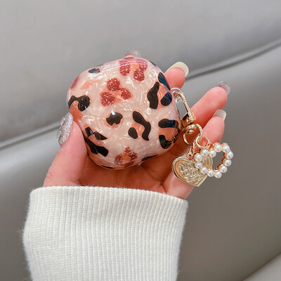 За Samsung Galaxy Buds Live 2 Pro 2 FE Case Simple Shell Leopard Print TPU Калъф за слушалки Калъф за аксесоари с перлен ключодържател