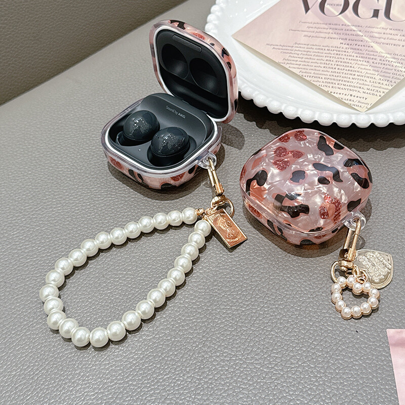 За Samsung Galaxy Buds Live 2 Pro 2 FE Case Simple Shell Leopard Print TPU Калъф за слушалки Калъф за аксесоари с перлен ключодържател