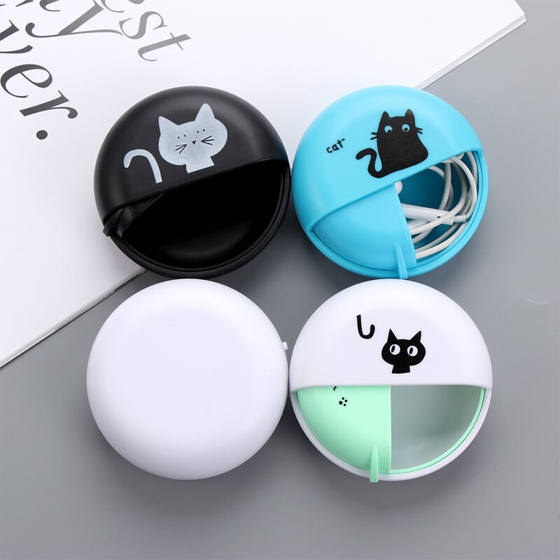 1 vnt Cat spausdinimo ausinių dėklas Daugiafunkcis laidinis kabelio tvarkytuvas Rotary Storage Apsauginė duomenų linija apvalios dėžutės ausinių priedai