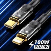 Tip C do tipa C 100w Pd prozirni kabel za brzo punjenje Podatkovni kabel za iPhone Samsung Xiaomi Huawei Macbook kabeli