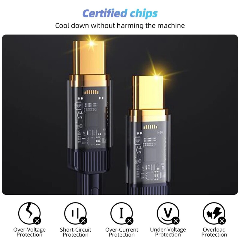 Tip C do tipa C 100w Pd prozirni kabel za brzo punjenje Podatkovni kabel za iPhone Samsung Xiaomi Huawei Macbook kabeli