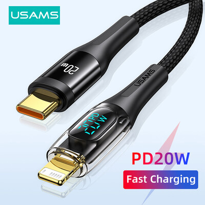 USAMS 20 W USB C kábel iPhone 14 13 12 11 Pro Max iPad digitális kijelzőhöz C típusú PD gyorstöltő kábel Átlátszó USB kábelek