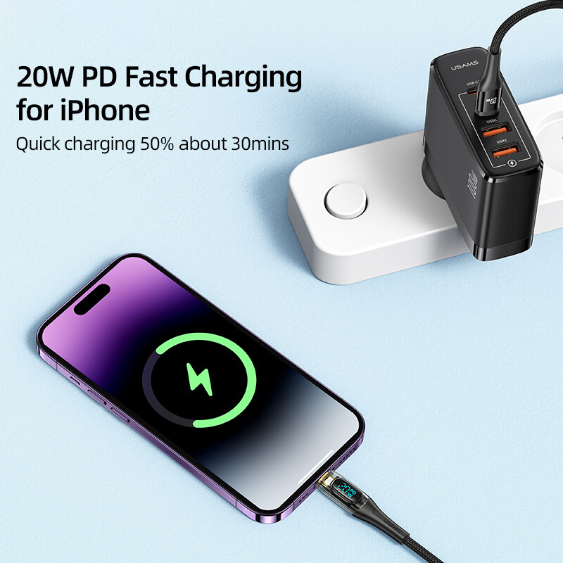 USAMS 20W USB C kabel za iPhone 14 13 12 11 Pro Max iPad digitalni zaslon tipa C PD kabel za brzo punjenje prozirni USB kabeli