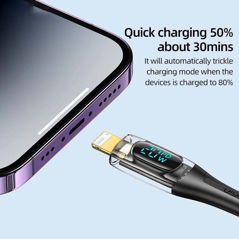 USAMS 20W USB C kabel za iPhone 14 13 12 11 Pro Max iPad digitalni zaslon tipa C PD kabel za brzo punjenje prozirni USB kabeli