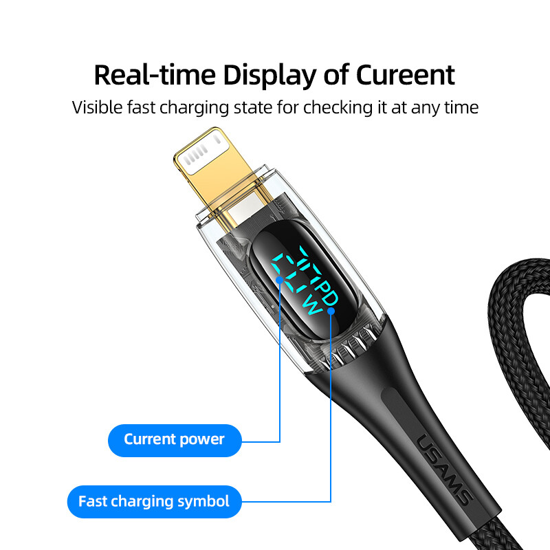 USAMS 20W USB C kabel za iPhone 14 13 12 11 Pro Max iPad digitalni zaslon tipa C PD kabel za brzo punjenje prozirni USB kabeli
