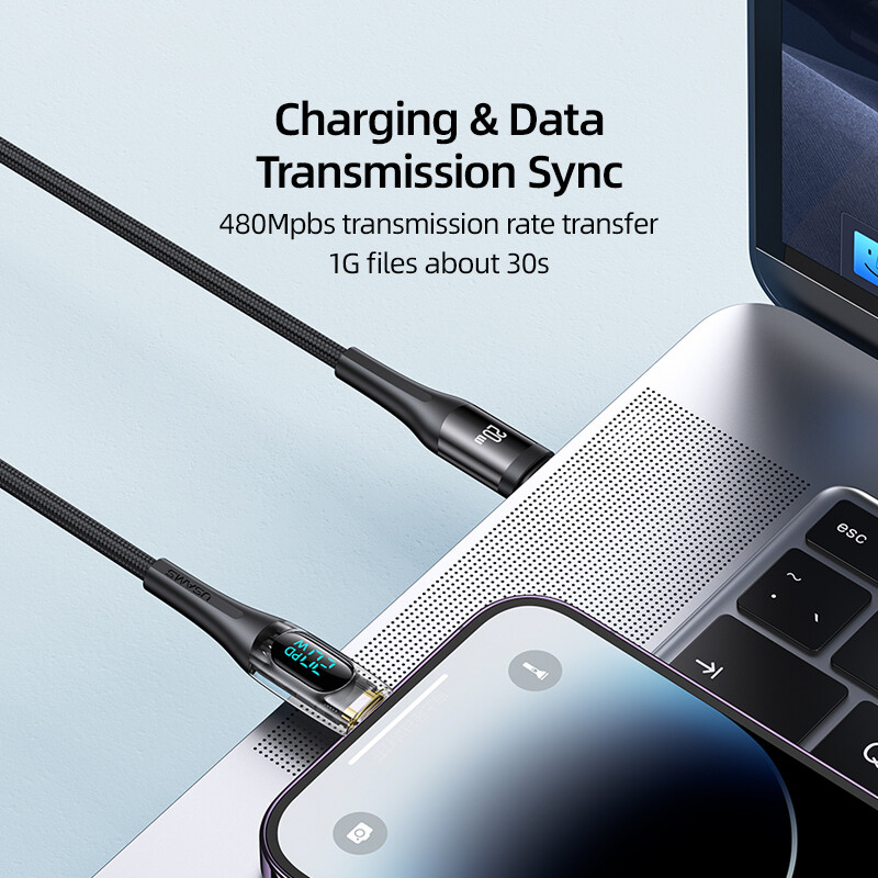 USAMS 20W USB C kabel za iPhone 14 13 12 11 Pro Max iPad digitalni zaslon tipa C PD kabel za brzo punjenje prozirni USB kabeli