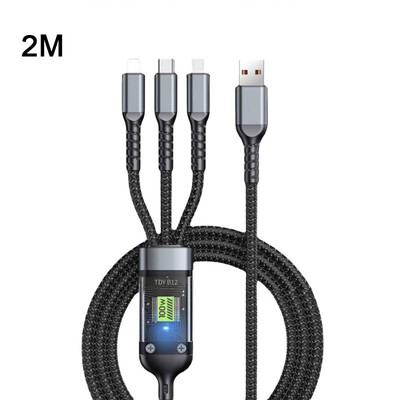 3 u 1 100w prozirni kabel za brzo punjenje Tip C Usb Micro za Iphone Samsung Huawei Xiaomi Pilot Lamp punjač Usb C 6A