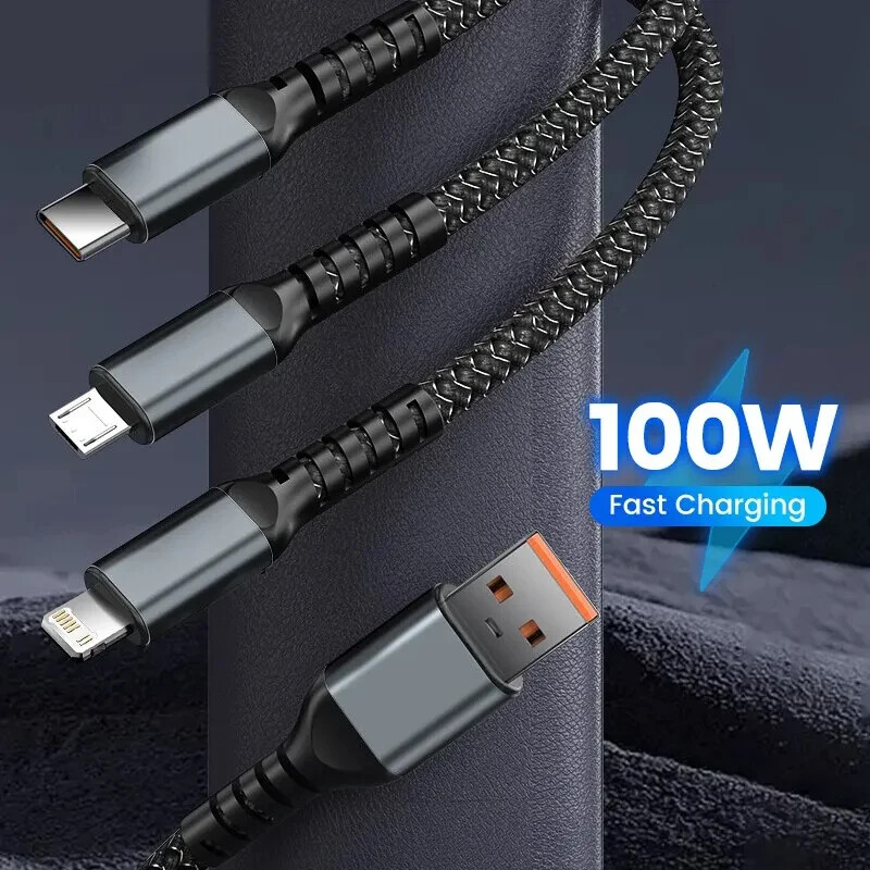 3 u 1 100w prozirni kabel za brzo punjenje Tip C Usb Micro za Iphone Samsung Huawei Xiaomi Pilot Lamp punjač Usb C 6A