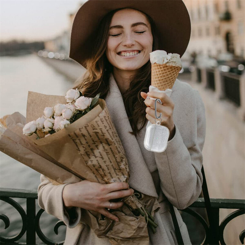 Bling Glitter mekana TPU torbica za slušalice s privjeskom za Airpods Pro 2 Generation Air Pods 4 2024 3 2 1 3rd Gen Cover Dodaci