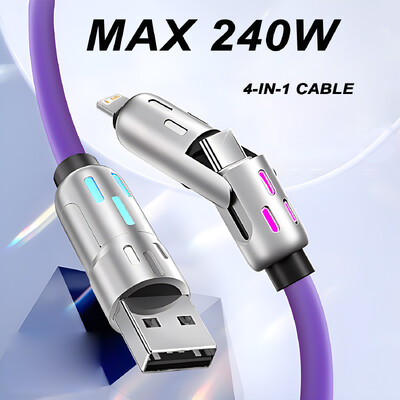 4 viename greito įkrovimo laidas 3A USB laidas USB A prie Micro Type C, skirtas iPhone 15 14 13por 3 in 1 Samsung Huawei Xiaomi greitas įkroviklis