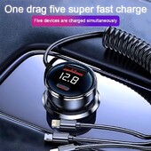 USB adapter za auto punjač 5 u 1 s kabelom tipa C Super brzo punjenje za iPhone 15 14 iPad Samsung Huawei OPPO Oneplus Vivo