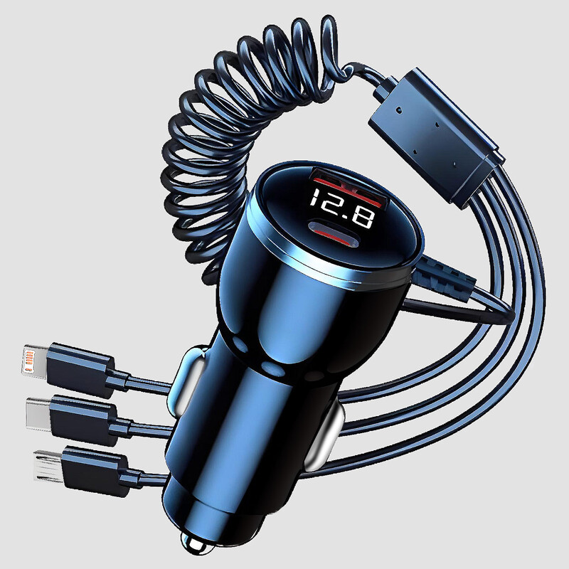 USB adapter za auto punjač 5 u 1 s kabelom tipa C Super brzo punjenje za iPhone 15 14 iPad Samsung Huawei OPPO Oneplus Vivo