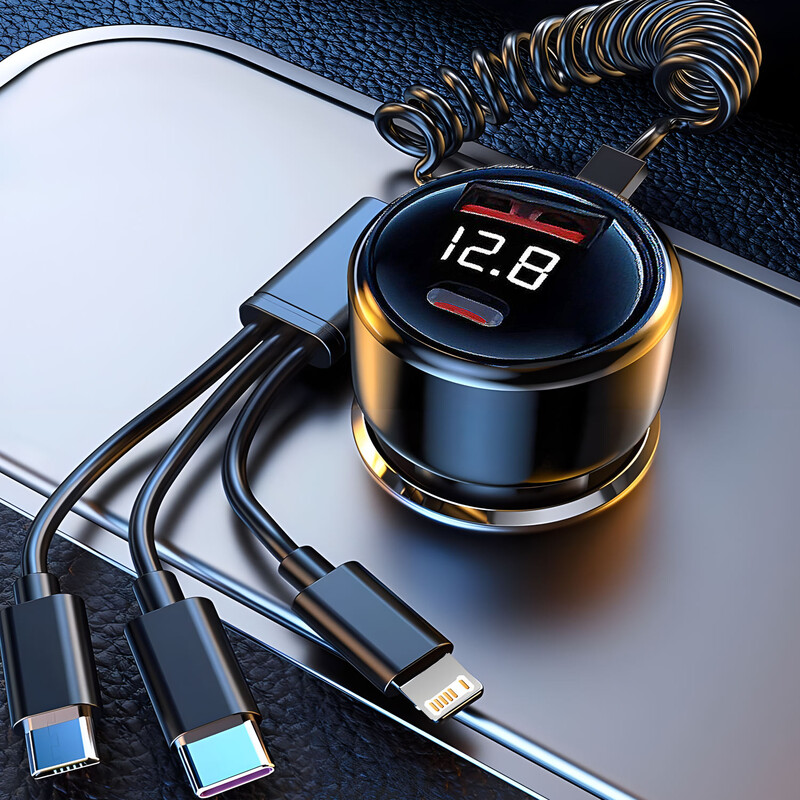 USB adapter za auto punjač 5 u 1 s kabelom tipa C Super brzo punjenje za iPhone 15 14 iPad Samsung Huawei OPPO Oneplus Vivo