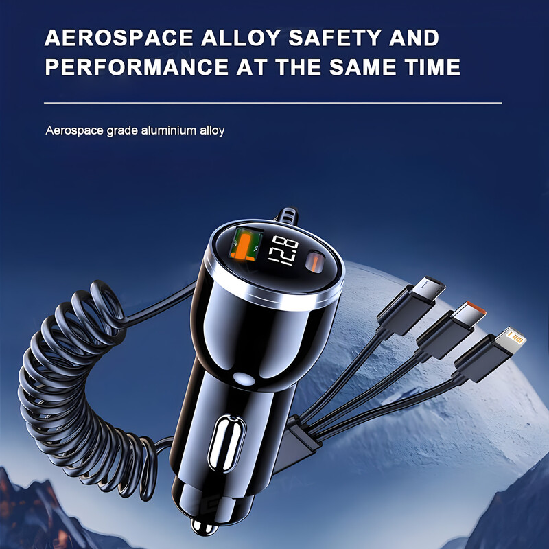 USB adapter za auto punjač 5 u 1 s kabelom tipa C Super brzo punjenje za iPhone 15 14 iPad Samsung Huawei OPPO Oneplus Vivo
