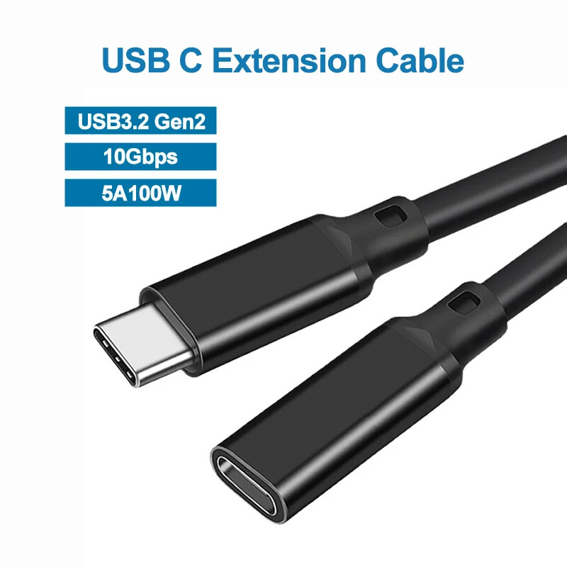Бял Type-C мъжки към женски удължителен кабел USB3.1 Gen2 мъжки към женски 100W бързо зареждане PD лакътно зареждане