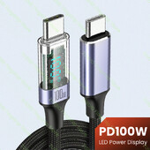 Prozirni PD100W USB tip C do C kabel 5A brzo punjenje za Macbook Xiaomi Samsung Huawei prijenosno računalo LED kabel za digitalni zaslon 1/2m