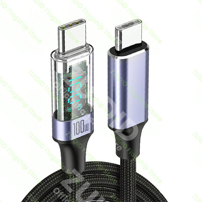 Prozirni PD100W USB tip C do C kabel 5A brzo punjenje za Macbook Xiaomi Samsung Huawei prijenosno računalo LED kabel za digitalni zaslon 1/2m