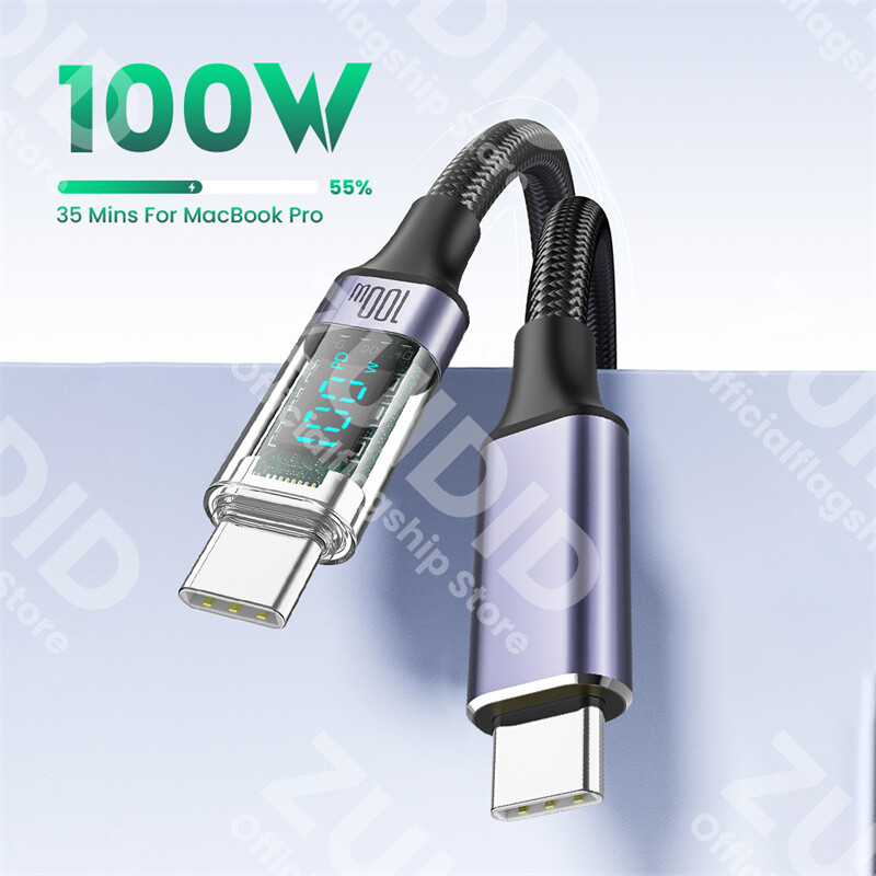 Prozirni PD100W USB tip C do C kabel 5A brzo punjenje za Macbook Xiaomi Samsung Huawei prijenosno računalo LED kabel za digitalni zaslon 1/2m