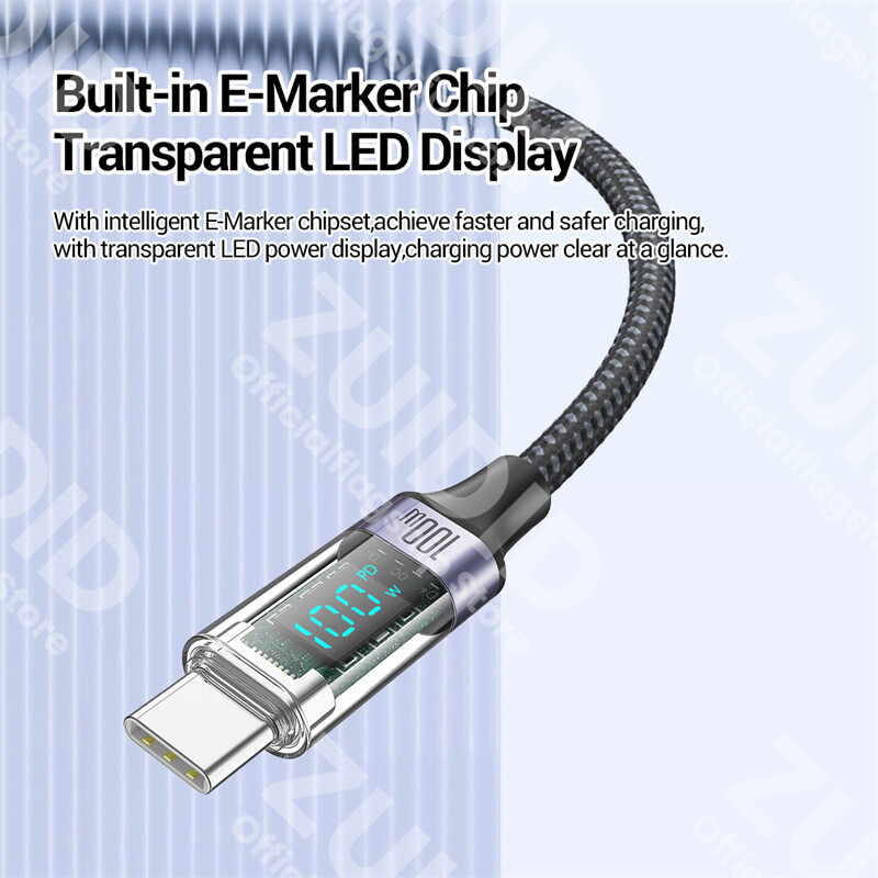 Prozirni PD100W USB tip C do C kabel 5A brzo punjenje za Macbook Xiaomi Samsung Huawei prijenosno računalo LED kabel za digitalni zaslon 1/2m