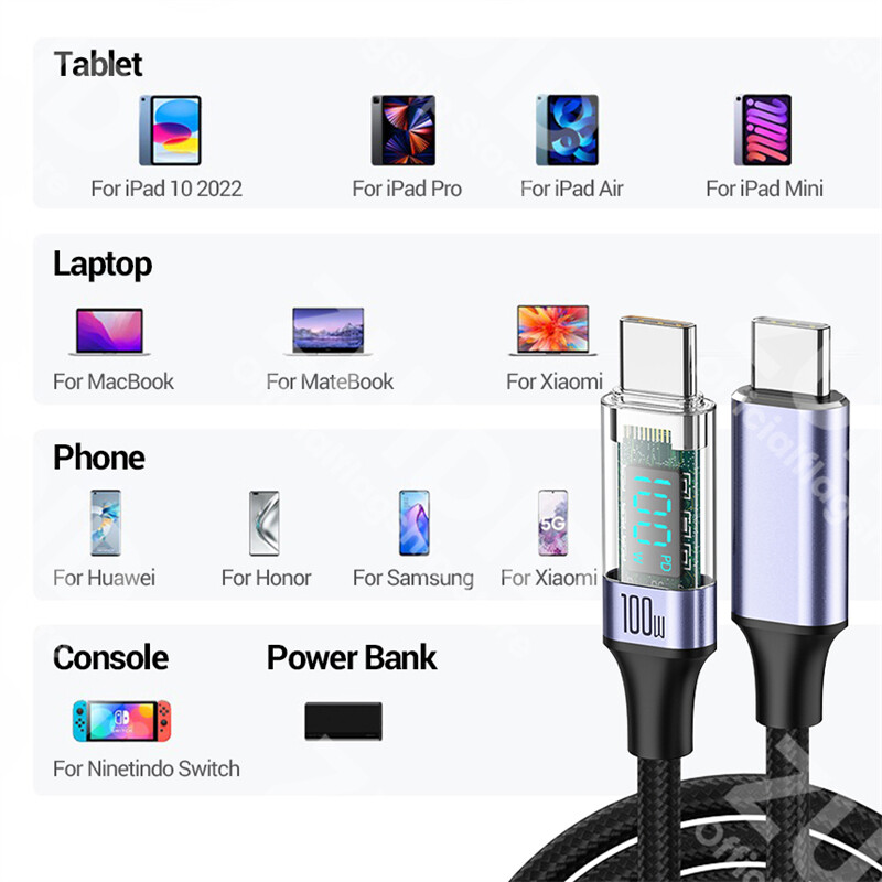 Prozirni PD100W USB tip C do C kabel 5A brzo punjenje za Macbook Xiaomi Samsung Huawei prijenosno računalo LED kabel za digitalni zaslon 1/2m