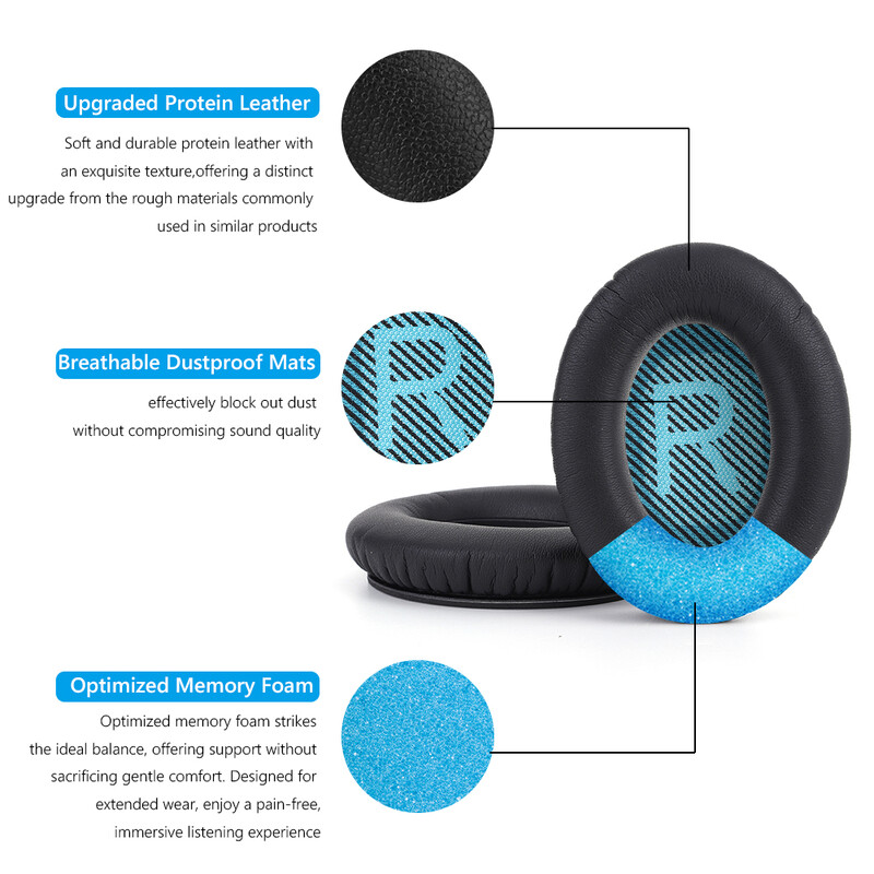 Zamjenski jastučići za uši s mekim kožnim jastučićima za uši od memorijske pjene visoke gustoće za Bose QuietComfort 15 QC15 QC25 QC2 QC35 AE2