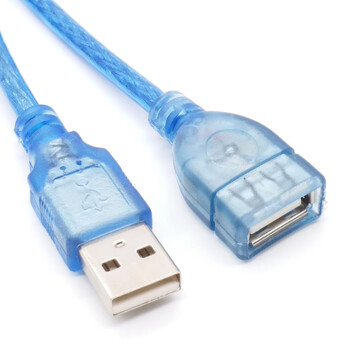 Καλώδιο επέκτασης USB 2.0 υψηλής ταχύτητας 0.3M 1M 2M 3M 5M 10m Διαφανές μπλε καλώδιο αρσενικό σε θηλυκό / αρσενικό καλώδιο προέκτασης USB Χάλκινο καλώδιο