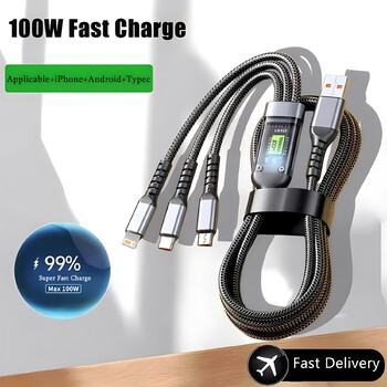 Διαφανές φωτεινό καλώδιο 3 σε 1 Super Fast Charging, 3 in 1 Charging Cable, Universal with Type-C Micro for iPhone15 14 13