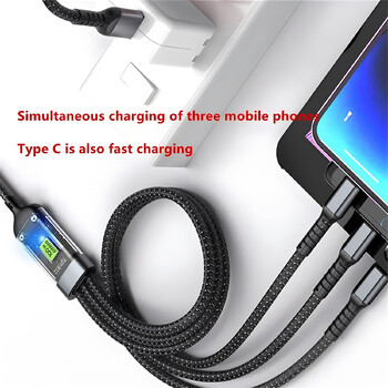 Διαφανές φωτεινό καλώδιο 3 σε 1 Super Fast Charging, 3 in 1 Charging Cable, Universal with Type-C Micro for iPhone15 14 13