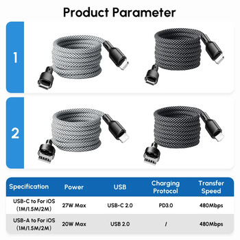 27w 100W Magnetic Type C USB to for iOS Cable Coiled Fast Charging for iPhone 15 14 13 Pro max Samsung S23 Google Magnet Storage