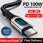 100 W greito įkrovimo skaitmeninis ekranas, megztas PD USB kintamosios srovės su C tipo duomenų kabeliu 5A 20V E-žymeklio lustas, skirtas Samsung iPhone 15 Huawei Xiaomi