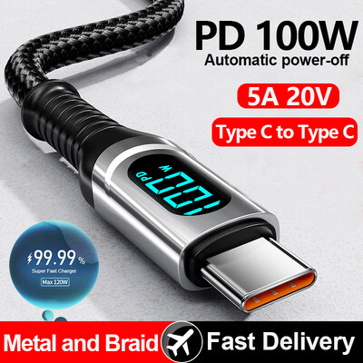 100 W-os gyorstöltő digitális kijelző, kötött PD USB AC-C típusú adatkábel 5A 20V E-jelölő chip Samsung iPhone 15 Huawei Xiaomihoz