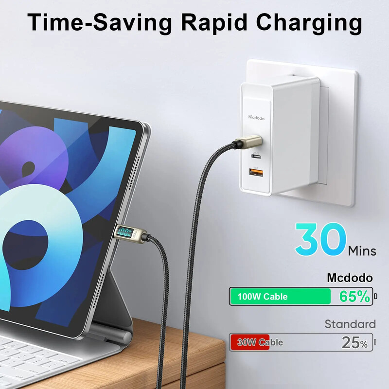 100W brzo punjenje digitalnog zaslona pleteni PD USB AC na tip C podatkovni kabel 5A 20V E-Marker čip za Samsung iPhone 15 Huawei Xiaomi