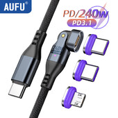 AUFU 240W магнитен кабел за супер бързо зареждане за iPhone 16 15 Pro max USB тип C към USB C проводник 5A за лаптоп Macbook Xiaomi