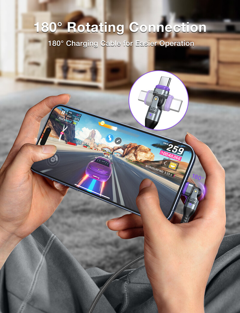 AUFU 240W магнитен кабел за супер бързо зареждане за iPhone 16 15 Pro max USB тип C към USB C проводник 5A за лаптоп Macbook Xiaomi