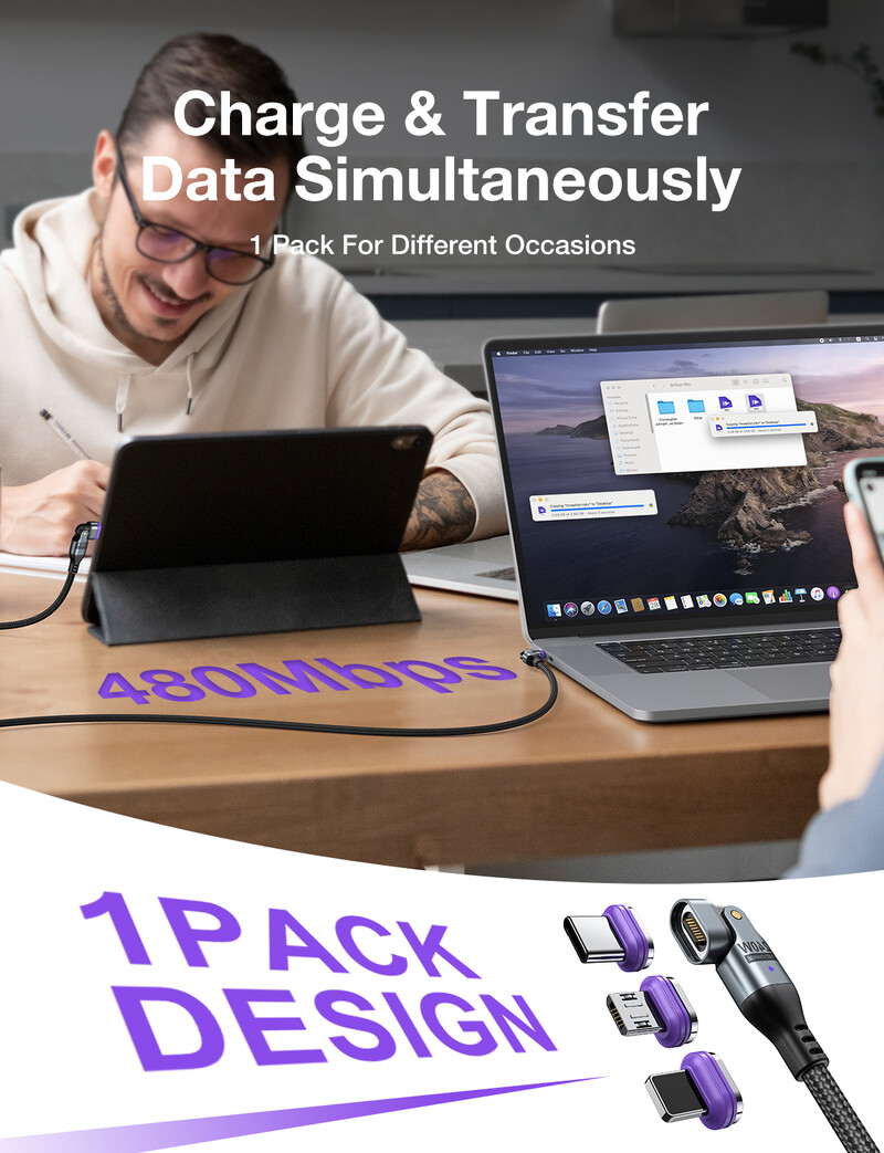 AUFU 240W магнитен кабел за супер бързо зареждане за iPhone 16 15 Pro max USB тип C към USB C проводник 5A за лаптоп Macbook Xiaomi