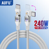 AUFU 240 W USB Type C кабел за iPhone 16 15 MacBook лаптоп 180 градуса 5A Супер бързо зареждане USB C кабел за данни Телен кабел 1 м 2 м 3 м