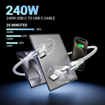 Καλώδιο AUFU 240W USB Type C για iPhone 16 15 MacBook Laptop 180 μοιρών 5A Super Fast Charging USB C Καλώδιο δεδομένων Καλώδιο καλώδιο 1m 2m 3m