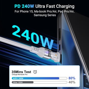 Καλώδιο AUFU 240W USB Type C για iPhone 16 15 MacBook Laptop 180 μοιρών 5A Super Fast Charging USB C Καλώδιο δεδομένων Καλώδιο καλώδιο 1m 2m 3m