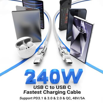 Καλώδιο AUFU 240W USB Type C για iPhone 16 15 MacBook Laptop 180 μοιρών 5A Super Fast Charging USB C Καλώδιο δεδομένων Καλώδιο καλώδιο 1m 2m 3m