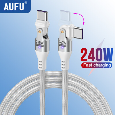 AUFU 240W USB Type C kábel iPhone 16 15 MacBook laptophoz 180 fokos 5A szupergyors töltés USB C adatkábel Vezeték kábel 1m 2m 3m