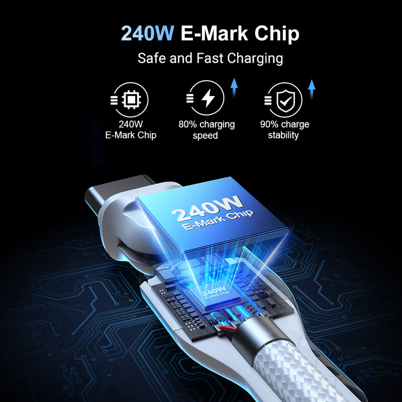 AUFU 240 W USB Type C кабел за iPhone 16 15 MacBook лаптоп 180 градуса 5A Супер бързо зареждане USB C кабел за данни Телен кабел 1 м 2 м 3 м